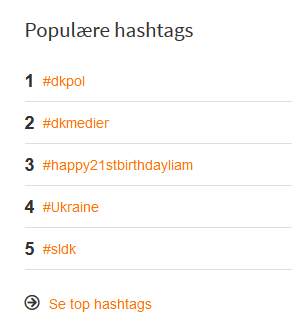 Top DK hashtags for fredag d. 29/8 2014